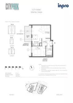 2 pokoje, mieszkanie 46,48 m², piętro 4, oferta nr H.1.4.1, City Park, Gdańsk, Zaspa, Zaspa-Rozstaje, Al. Jana Pawła II 1, 1A