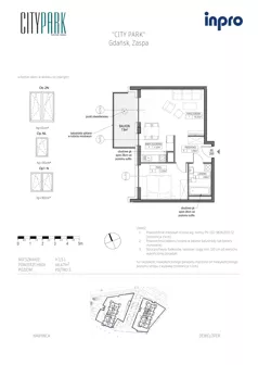 2 pokoje, mieszkanie 46,44 m², piętro 5, oferta nr H.1.5.1, City Park, Gdańsk, Zaspa, Zaspa-Rozstaje, Al. Jana Pawła II 1, 1A