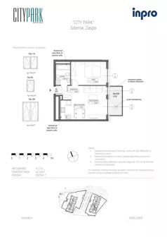 2 pokoje, mieszkanie 42,47 m², piętro 7, oferta nr H.1.7.6, City Park, Gdańsk, Zaspa, Zaspa-Rozstaje, Al. Jana Pawła II 1, 1A