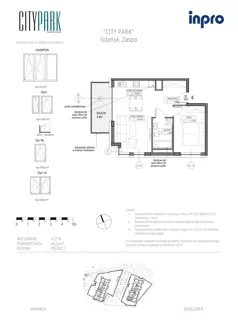 2 pokoje, mieszkanie 44,24 m², piętro 7, oferta nr H.1.7.8, City Park, Gdańsk, Zaspa, Zaspa-Rozstaje, Al. Jana Pawła II 1, 1A