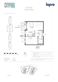 2 pokoje, mieszkanie 47,53 m², piętro 7, oferta nr H.1.7.9, City Park, Gdańsk, Zaspa, Zaspa-Rozstaje, Al. Jana Pawła II 1, 1A
