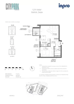 2 pokoje, mieszkanie 46,56 m², piętro 10, oferta nr H.1.10.1, City Park, Gdańsk, Zaspa, Zaspa-Rozstaje, Al. Jana Pawła II 1, 1A