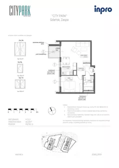 2 pokoje, mieszkanie 46,50 m², piętro 11, oferta nr H.1.11.1, City Park, Gdańsk, Zaspa, Zaspa-Rozstaje, Al. Jana Pawła II 1, 1A