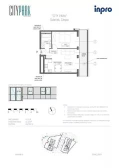 2 pokoje, mieszkanie 42,43 m², piętro 11, oferta nr H.1.11.6, City Park, Gdańsk, Zaspa, Zaspa-Rozstaje, Al. Jana Pawła II 1, 1A