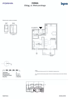 2 pokoje, mieszkanie 43,68 m², piętro 1, oferta nr B.1.2.2, FORMA - II etap, Elbląg, Zatorze, ul. Malborska