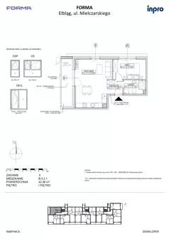2 pokoje, mieszkanie 42,38 m², piętro 1, oferta nr B.4.2.1, FORMA - II etap, Elbląg, Zatorze, ul. Malborska