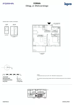 2 pokoje, mieszkanie 39,41 m², piętro 2, oferta nr B.1.3.1, FORMA - II etap, Elbląg, Zatorze, ul. Malborska