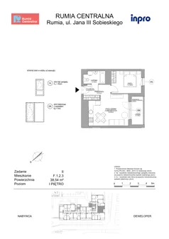 2 pokoje, mieszkanie 38,54 m², piętro 1, oferta nr F.1.2.3, Rumia Centralna II , Rumia, ul. Sobieskiego