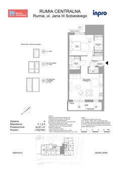 2 pokoje, mieszkanie 63,61 m², piętro 1, oferta nr F.1.2.5, Rumia Centralna II , Rumia, ul. Sobieskiego