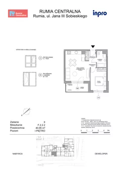 2 pokoje, mieszkanie 40,95 m², piętro 1, oferta nr F.2.2.2, Rumia Centralna II, Rumia, ul. Sobieskiego