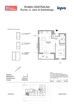 2 pokoje, mieszkanie 45,42 m², piętro 1, oferta nr F.2.2.4, Rumia Centralna II , Rumia, ul. Sobieskiego