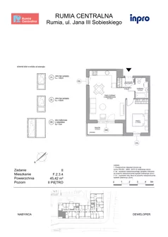 2 pokoje, mieszkanie 45,42 m², piętro 2, oferta nr F.2.3.4, Rumia Centralna II , Rumia, ul. Sobieskiego