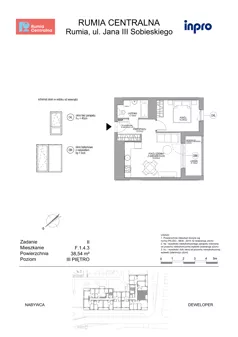 2 pokoje, mieszkanie 38,54 m², piętro 3, oferta nr F.1.4.3, Rumia Centralna II, Rumia, ul. Sobieskiego