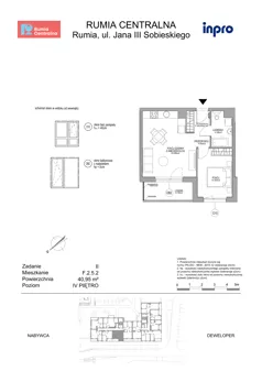 2 pokoje, mieszkanie 40,95 m², piętro 4, oferta nr F.2.5.2, Rumia Centralna II, Rumia, ul. Sobieskiego