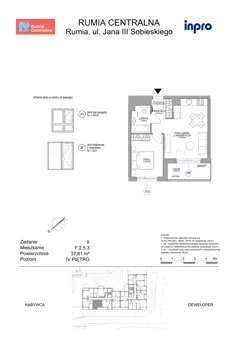 2 pokoje, mieszkanie 37,81 m², piętro 4, oferta nr F.2.5.3, Rumia Centralna II, Rumia, ul. Sobieskiego