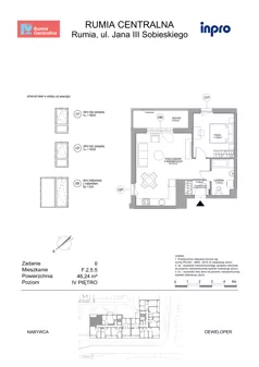 2 pokoje, mieszkanie 46,24 m², piętro 4, oferta nr F.2.5.5, Rumia Centralna II, Rumia, ul. Sobieskiego