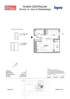 2 pokoje, mieszkanie 38,54 m², piętro 7, oferta nr F.1.8.3, Rumia Centralna II, Rumia, ul. Sobieskiego