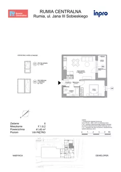 2 pokoje, mieszkanie 41,45 m², piętro 8, oferta nr F.1.9.2, Rumia Centralna II, Rumia, ul. Sobieskiego