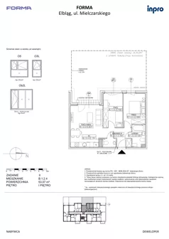 3 pokoje, mieszkanie 53,07 m², piętro 1, oferta nr B.1.2.4, FORMA - II etap, Elbląg, Zatorze, ul. Malborska