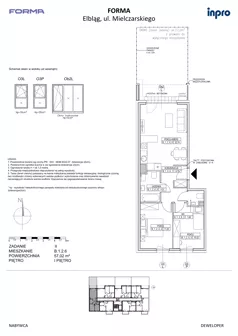 3 pokoje, mieszkanie 57,02 m², piętro 1, oferta nr B.1.2.6, FORMA - II etap, Elbląg, Zatorze, ul. Malborska