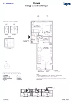 3 pokoje, mieszkanie 57,88 m², piętro 1, oferta nr B.4.2.4, FORMA - II etap, Elbląg, Zatorze, ul. Malborska