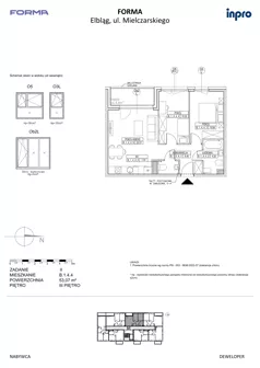 3 pokoje, mieszkanie 53,07 m², piętro 3, oferta nr B.1.4.4, FORMA - II etap, Elbląg, Zatorze, ul. Malborska
