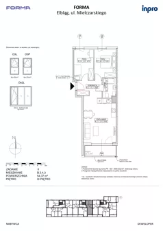 3 pokoje, mieszkanie 54,37 m², piętro 3, oferta nr B.3.4.3, FORMA - II etap, Elbląg, Zatorze, ul. Malborska