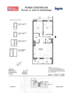 3 pokoje, mieszkanie 64,09 m², piętro 1, oferta nr D.1.2.6, Rumia Centralna, Rumia, ul. Sobieskiego 19