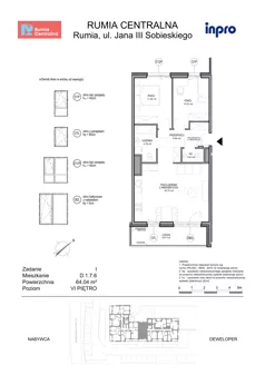 3 pokoje, mieszkanie 64,04 m², piętro 6, oferta nr D.1.7.6, Rumia Centralna, Rumia, ul. Sobieskiego 19