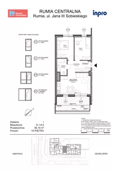 3 pokoje, mieszkanie 56,19 m², piętro 7, oferta nr D.1.8.5, Rumia Centralna, Rumia, ul. Sobieskiego 19