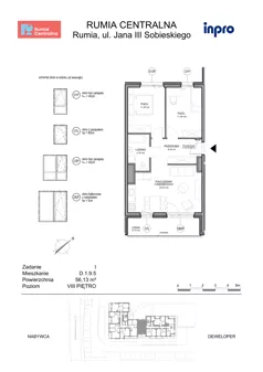 3 pokoje, mieszkanie 56,13 m², piętro 8, oferta nr D.1.9.5, Rumia Centralna, Rumia, ul. Sobieskiego 19