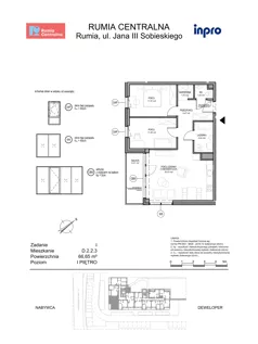 3 pokoje, mieszkanie 66,24 m², piętro 1, oferta nr D.2.2.3, Rumia Centralna, Rumia, ul. Sobieskiego 19