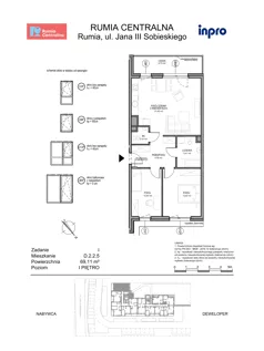 3 pokoje, mieszkanie 69,11 m², piętro 1, oferta nr D.2.2.5, Rumia Centralna, Rumia, ul. Sobieskiego 19