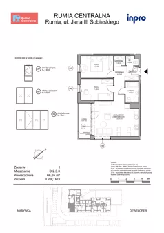 3 pokoje, mieszkanie 66,65 m², piętro 2, oferta nr D.2.3.3, Rumia Centralna, Rumia, ul. Sobieskiego 19