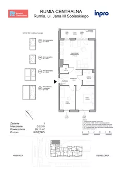 3 pokoje, mieszkanie 69,11 m², piętro 2, oferta nr D.2.3.5, Rumia Centralna, Rumia, ul. Sobieskiego 19