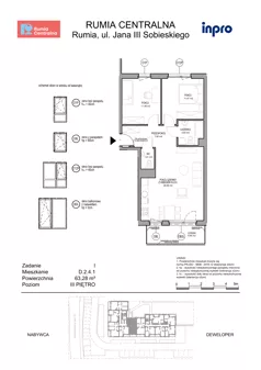 3 pokoje, mieszkanie 63,28 m², piętro 3, oferta nr D.2.4.1, Rumia Centralna, Rumia, ul. Sobieskiego 19