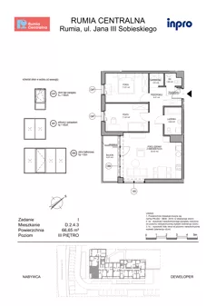 3 pokoje, mieszkanie 66,65 m², piętro 3, oferta nr D.2.4.3, Rumia Centralna, Rumia, ul. Sobieskiego 19