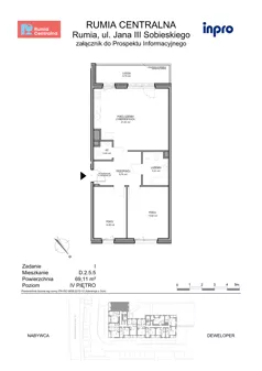 3 pokoje, mieszkanie 69,11 m², piętro 4, oferta nr D.2.5.5, Rumia Centralna, Rumia, ul. Sobieskiego 19