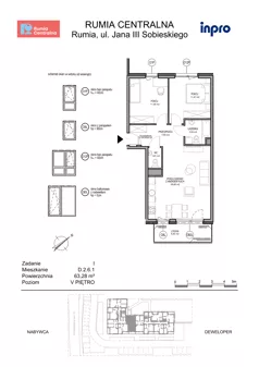 3 pokoje, mieszkanie 63,28 m², piętro 5, oferta nr D.2.6.1, Rumia Centralna, Rumia, ul. Sobieskiego 19