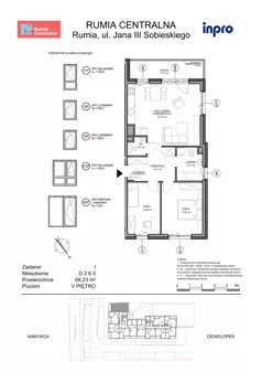 3 pokoje, mieszkanie 68,23 m², piętro 5, oferta nr D.2.6.5, Rumia Centralna, Rumia, ul. Sobieskiego 19