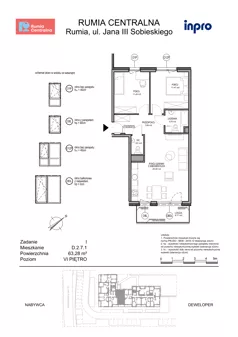 3 pokoje, mieszkanie 63,28 m², piętro 6, oferta nr D.2.7.1, Rumia Centralna, Rumia, ul. Sobieskiego 19
