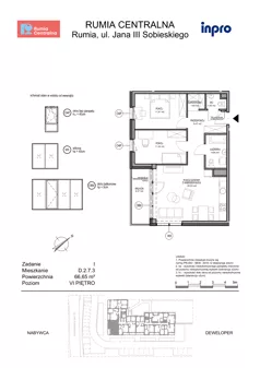 3 pokoje, mieszkanie 66,65 m², piętro 6, oferta nr D.2.7.3, Rumia Centralna, Rumia, ul. Sobieskiego 19