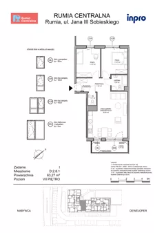 3 pokoje, mieszkanie 63,27 m², piętro 7, oferta nr D.2.8.1, Rumia Centralna, Rumia, ul. Sobieskiego 19