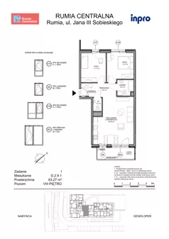 3 pokoje, mieszkanie 63,27 m², piętro 8, oferta nr D.2.9.1, Rumia Centralna, Rumia, ul. Sobieskiego 19