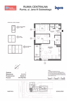 3 pokoje, mieszkanie 66,65 m², piętro 8, oferta nr D.2.9.3, Rumia Centralna, Rumia, ul. Sobieskiego 19