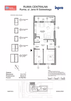 3 pokoje, mieszkanie 68,23 m², piętro 9, oferta nr D.2.10.5, Rumia Centralna, Rumia, ul. Sobieskiego 19