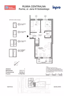 3 pokoje, mieszkanie 62,46 m², piętro 10, oferta nr D.2.11.1, Rumia Centralna, Rumia, ul. Sobieskiego 19
