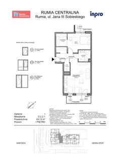 3 pokoje, mieszkanie 63,13 m², piętro 1, oferta nr D.2.2.1, Rumia Centralna, Rumia, ul. Sobieskiego 19