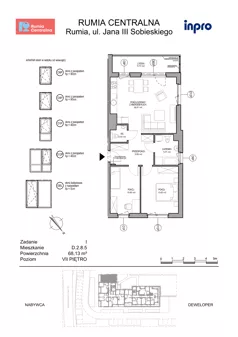 3 pokoje, mieszkanie 68,13 m², piętro 7, oferta nr D.2.8.5, Rumia Centralna, Rumia, ul. Sobieskiego 19