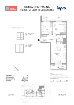 3 pokoje, mieszkanie 62,00 m², piętro 1, oferta nr F.1.2.1, Rumia Centralna II , Rumia, ul. Sobieskiego